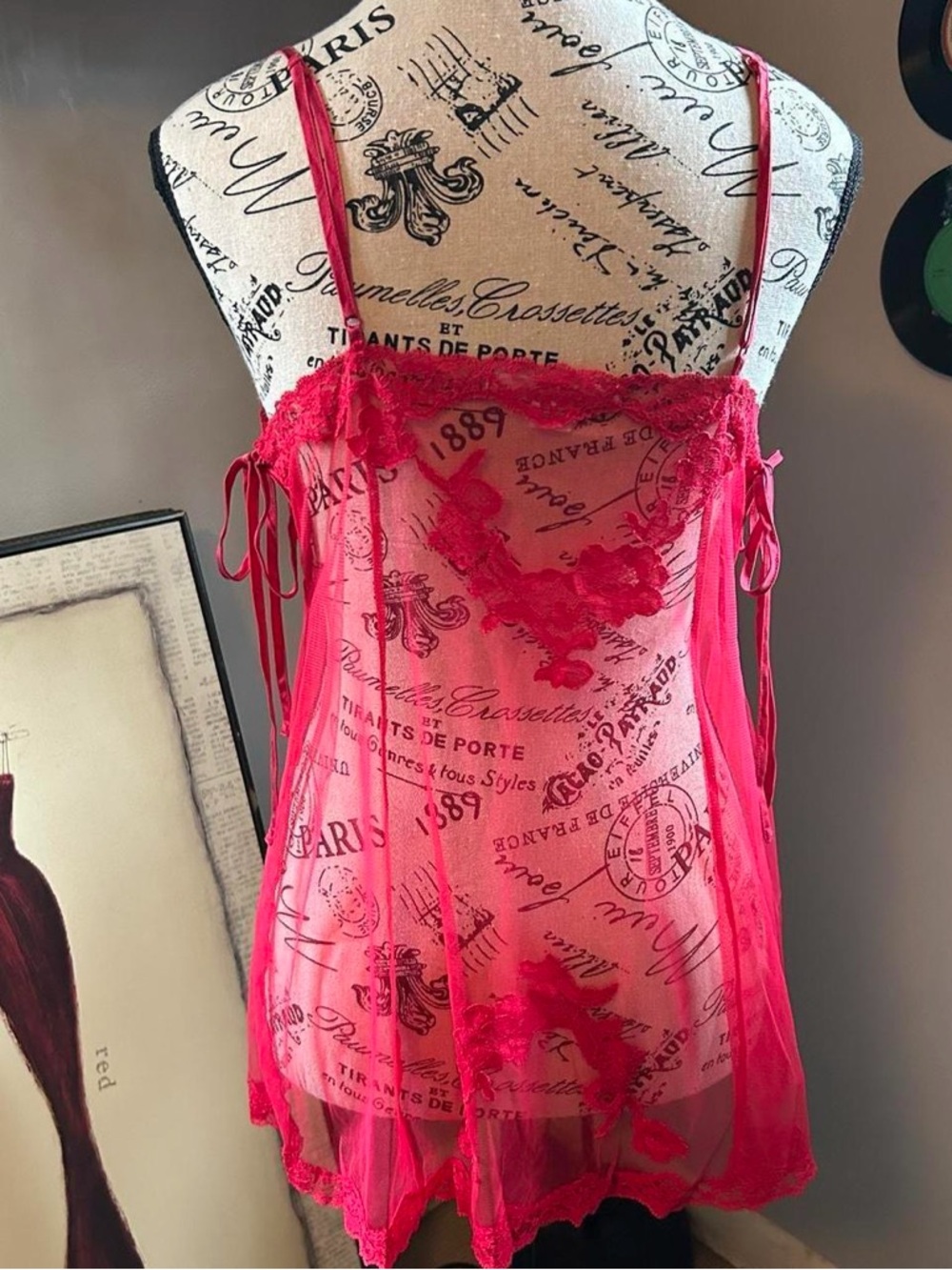 Victoria's Secret Hot Pink Sheer Lace Babydoll Chemise - Picture 4 of 8